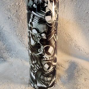 Skull Biker Piston 20oz Skinny Drink Tumbler